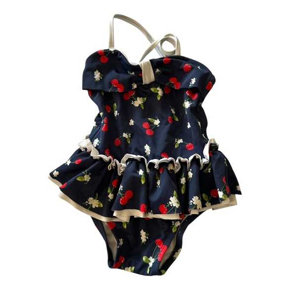 Janie and Jack Blue and Red One Piece Swimsuit with Ruffled Skirt - Picture 1 of 3